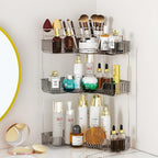SUNZOS Modern 3-Tier Bathroom Organizer, Corner Makeup Storage with Brush Holder, Acrylic Vanity Organizer, Large Capacity Countertop Organizer for Kitchen, Dresser, Gray by SUNZOS