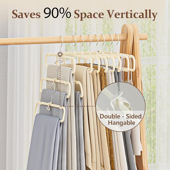 Velvet Felt Pants Hangers 30 Pack, with Cascading Hooks (Ivory) - Image 4