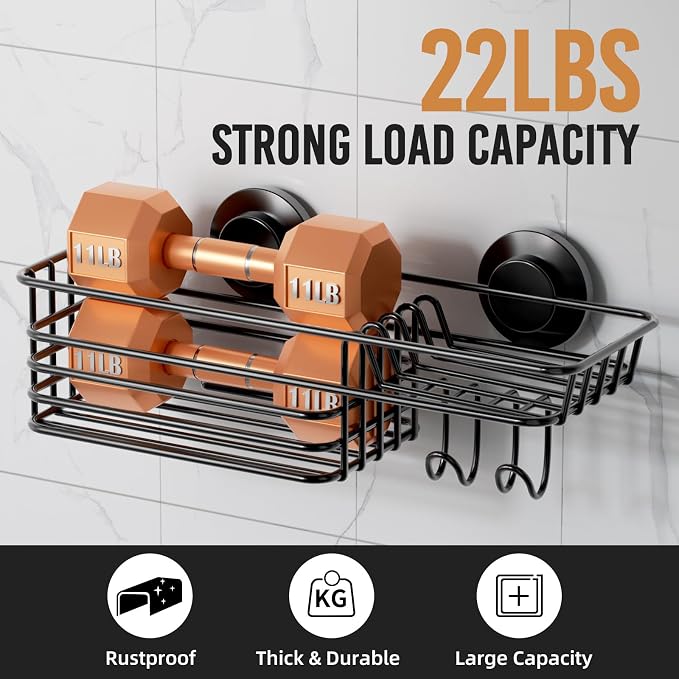 LEVERLOC Suction Cup Shower Caddy, Bathroom Shelf With Hook & Soap Holder - Image 3