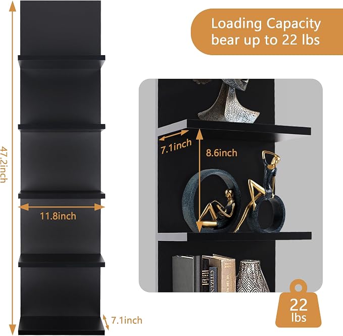 Homaterial 5 Tier Wall Shelf, Wall Mounted Shelves Unit for Living Room Bedroom, Floating Shelves Decor Organizer Tall, Black - Image 3