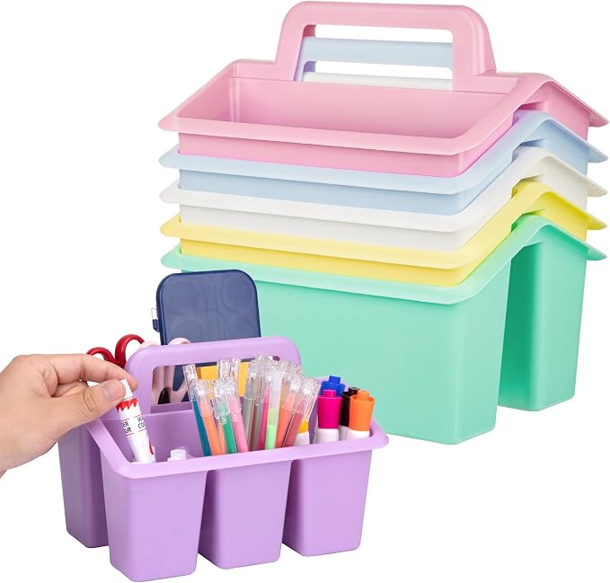 Plastic Caddy With Handle,Protable Classroom Craft Caddy, 6-pack Storage Caddy For Pencil,Pen,Craft Tools (Pastel Color) by FindScrapblooms