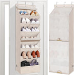 STORAGE MANIAC Over the Door Shoe Organizer with Curtain Dustproof Heavy-Duty Large Deep Pocket Hanging Shoe Organizer for Closet Dorm & Narrow Door Storage Shoe Holder Shoe Rack, 7-Shelf Beige 1 Pack by STORAGEMANIAC