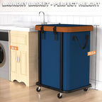 Laundry Basket with Wheels,150L (40 Gal) Rolling Hamper Carts - Navy Blue - Image 4