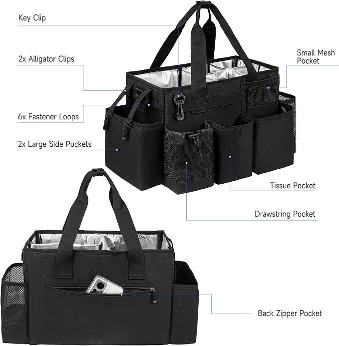 Cleaning Caddy Bag, Cleaning Supplies Organizer for Housekeepers, Housekeeping Caddy with Handle and Detachable Padded Cushion, Black - Image 3