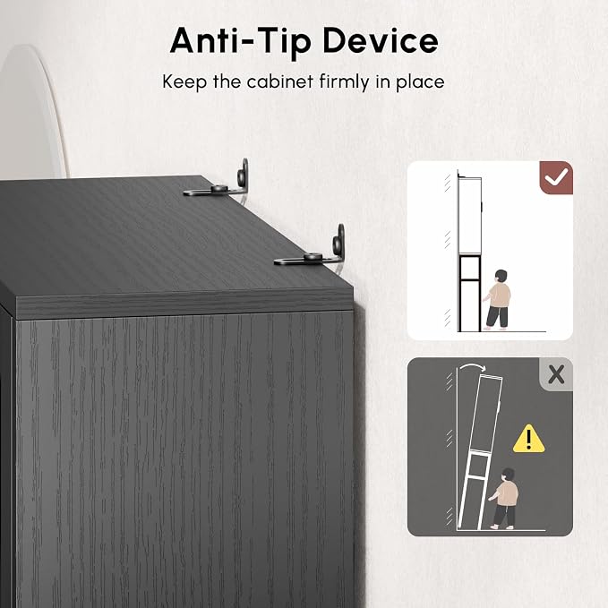 USHOWER Black Over The Toilet Storage Cabinet with Glass Doors - Image 8