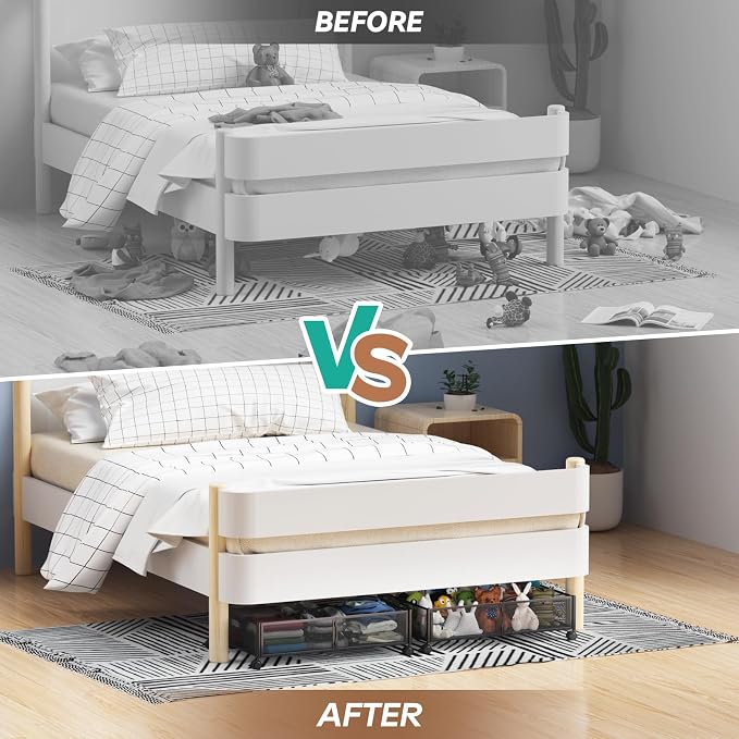 PHINOX Under Bed Storage with Wheels & Handle,Sturdy Metal,2 Pack,Black | Tool-free assembly, glide smoothly, easy reach, foldable, maxmazie low-profile beds, dorm, keep seasonal clothes, shoes fresh - Image 7