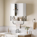 MAHANCRIS Bathroom Wall Cabinet with 2 Door and Adjustable Shelf, Farmhouse Medicine Cabinet with Towel Rack, 3-Tier Wall Mounted Storage Cabinet Over The Toilet for Bathroom, 18.9" L, White - Image 2