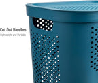 Mind Reader Slim Laundry Hamper with Lid, 60L Clothes Basket, Ventilated Plastic, Blue - Image 4
