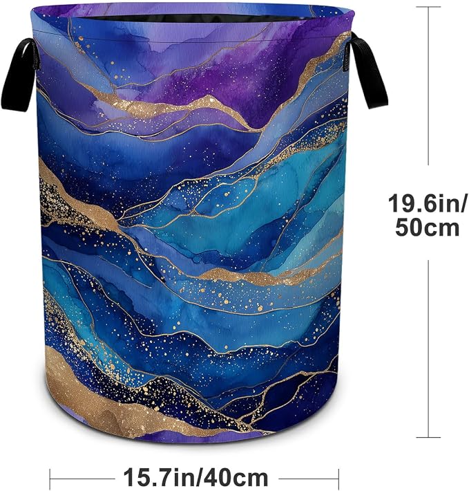 Marble Laundry Basket Foldable Laundry Hamper With Handles Clothes Storage Bucket Organizer Laundry Bag For Bedroom Bathroom Laundry Storage 19.6 x 15.7 - Image 2