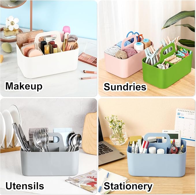 Multiuse Caddy Organizer with Handle, Portable Divided Plastic Tote Bin - Art Craft, Stationary Pen Marker Crayons, Makeup Hair Supplies Storage - Bathroom, Classroom, Dorm, Office, Desk Holder -Green - Image 2