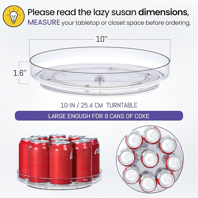4 Pack 10inch Elegant Clear Turntable Acrylic Lazy Susan, Non-Skid Rotating - Image 2