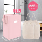 MCleanPin 210L Pink Laundry Hamper Large Collapsible Basket with Laundry Bags, Dirty Clothes Hamper,Laundry Basket with Handles,Washable Laundry Bags,Foldable Dorm Hamper for College (Rose Pink) - Image 2