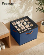 2 Pack Foldable Shoe Storage Bin Clear Lid Organizer for Entryway,Navy Blue - Image 2