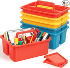 6 Pack Classroom Caddy, Plastic Caddies with Handle & Removable Dividers by Freshmage