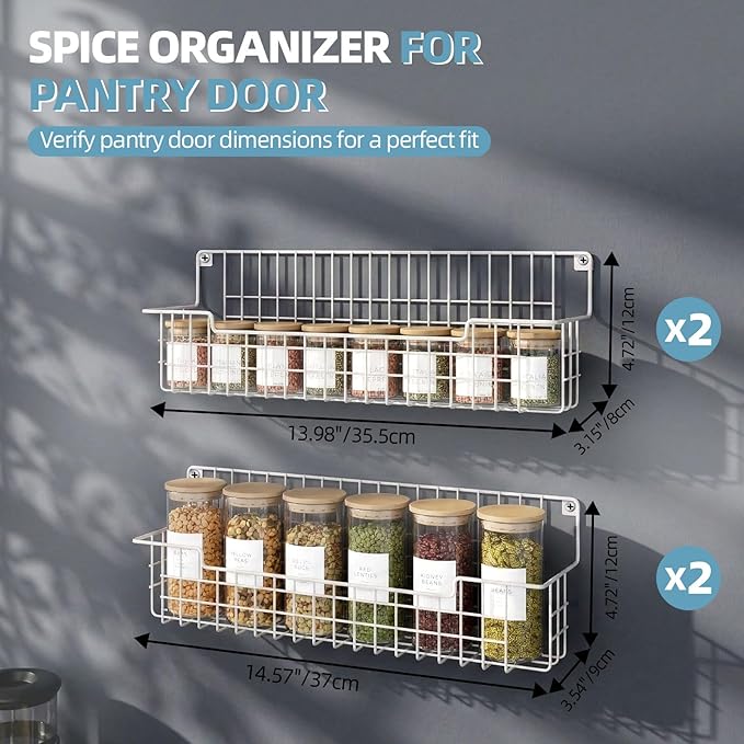 Spice Rack Wall Mount, 4 Pack Spice Organizer, White - Image 3