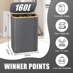 Hampers for Laundry Basket with Lid, 160L Large Laundry Hamper 3 Section - Image 3