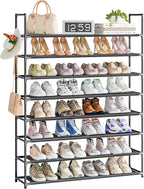 OYREL 8 Tier Shoe Organizer, 33.3in Wide x 11.2in Deep x 55.7in Tall, Black Metal and Plastic Shoe Rack, Holds up to 32-40 Pairs of Shoes by OYREL