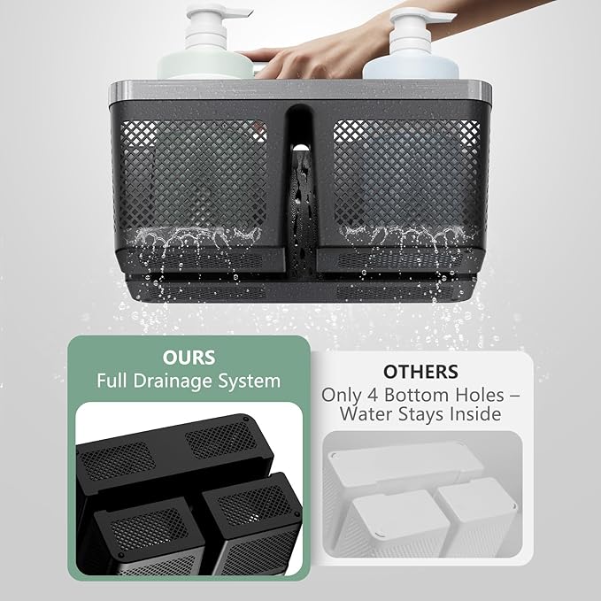 BYUNER Black Shower Caddy Portable: Plastic Bathroom Caddy Organizer with Handle and Holes, Cleaning Caddy, Hard Shower Basket Storage Tote for Toiletry, College Dorm Room Essentials for Men - Image 3
