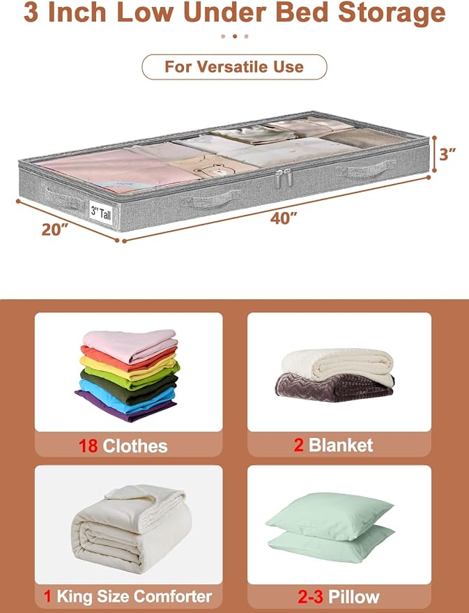punemi Low-Profile Under Bed Storage Containers, 20 x 40 x 3 in, 4 Pack - Image 2