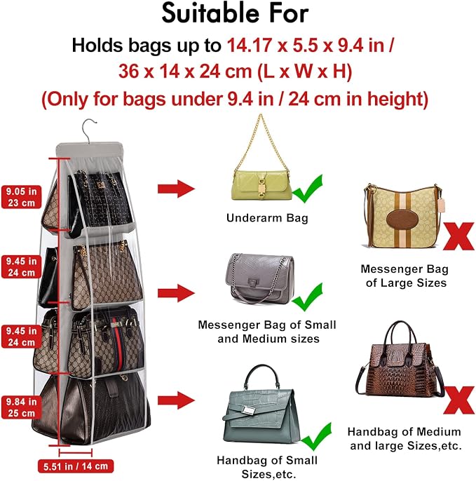 Lirex Handbag Hanging Purse Organizer for Closet, 8 Pocket Handbag Storage Organizer Hanger Oxford Cloth Closet Organizer for Family Closet Bedroom, Foldable and Universal Fit, Dark Brown - Image 3