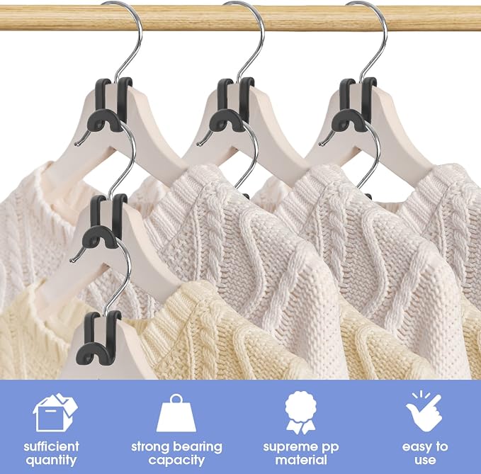 80Pcs Space Saving Hanger Hooks, Plastic Hanger Connector Hooks Black - Image 3