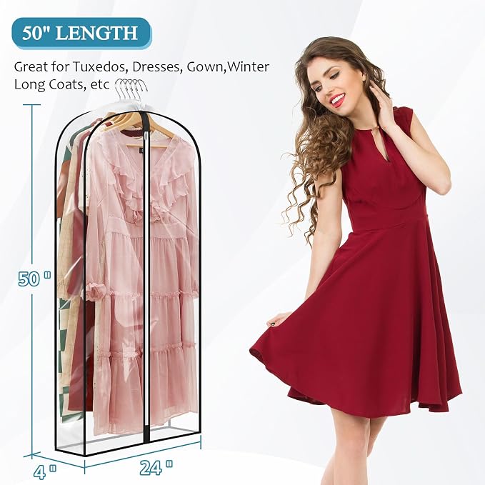 50" All Clear Garment Bags for Hanging Clothes, 4" Gusseted Suit Bags for Closet Storage, Plastic Garment Covers with Zipper for Coats, Jackets, Shirts, 4 Packs - Image 5