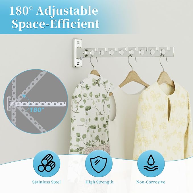 Alise Clothes Drying Racks Wall Mounted Coat Hangers,Polished Chrome,2 Pcs - Image 4