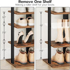 HOOBRO 8 Tiers Vertical Shoe Rack, Wooden Shoe Storage Organizer with Hooks, Narrow Shoe Tower for 16 Pairs, Space Saving, for Entryway, Living Room, Bedroom, Rustic Brown BF750XJ01 - Image 3