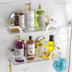 LEVERLOC Shower Caddy Suction Cup 2 Pack, Shower Shelf for Inside, Silver by LEVERLOC