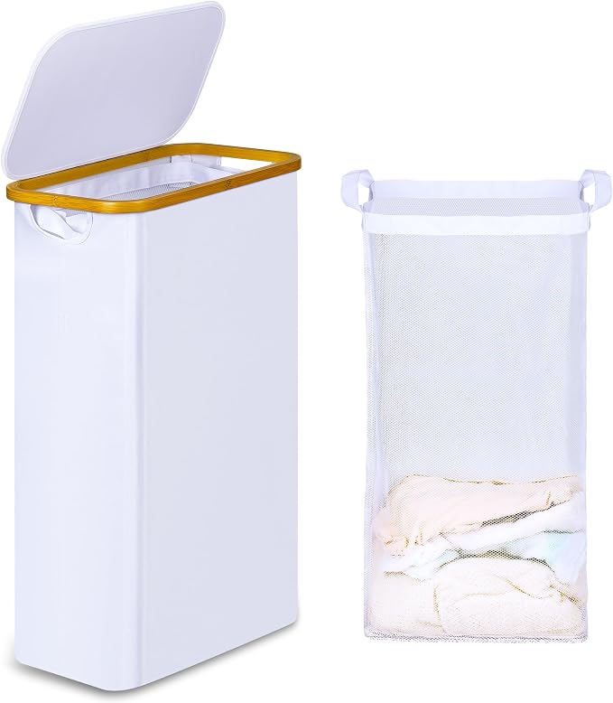 IEGrow Laundry Hamper with Lid,60L Laundry Basket with Mesh Bags,White by iEGrow