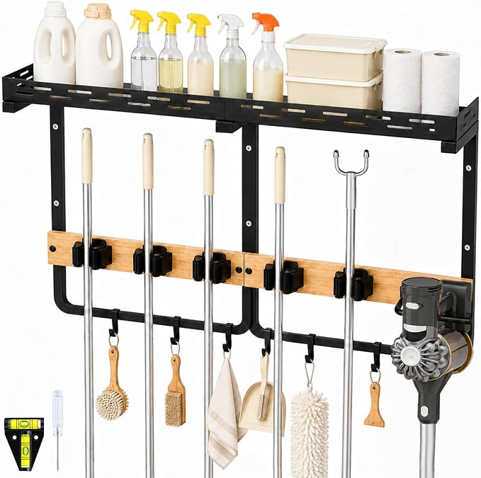 CONNOO Broom Holder Wall Mount with Shelf, Vacuum Organizer by CONNOO
