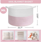 INDRESSME XXXLarge Woven Rope Blanket Basket Living Room Pink, 90L - Image 3