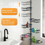 Shower Caddy Corner, 6 Tier Tension Pole Rod Bathroom Organizer Shelves, Adjustable Bathtub Shampoo Stand Rack with Towel Rack 2 Holders for Inside Shower Storage, 47-122 Inch, Black - Image 5