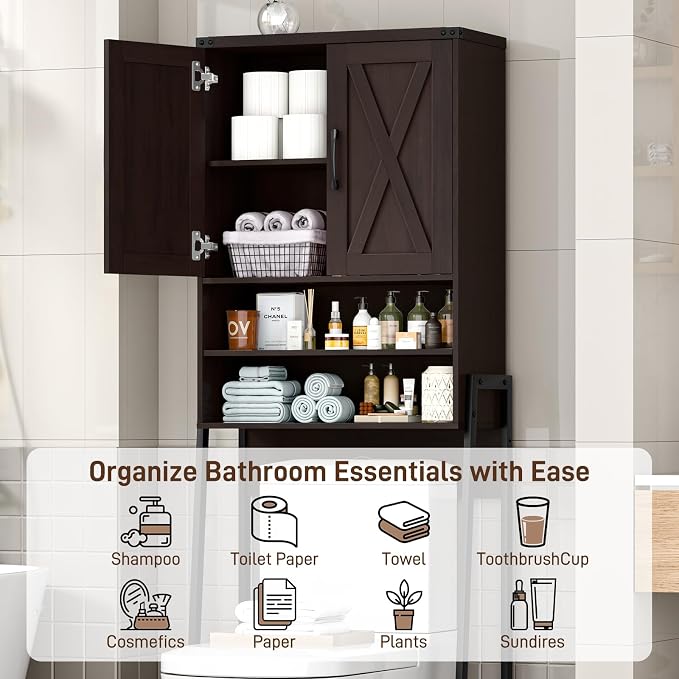 Vabches Metal Frame Over The Toilet Storage Cabinet, Espresso - Image 4