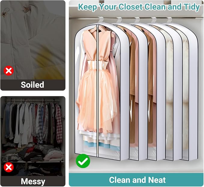 SLEEPING LAMB 60" Long Hanging Garment Bags for Closet Storage Gusseted Clear Dress Bag for Clothes, Gowns, Coats, Suits, 5 Packs - Image 6