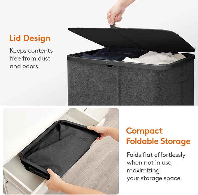 Lifewit 145L Large Laundry Basket with Lid, Laundry Hamper with Plastic Handles and Removable Bag, Foldable Tall Dirty Clothes Hampers for Laundry for Laundry Room, Bedroom, Bathroom, Dorm, Dark Gray - Image 8