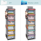 Fixwal Weekly Kids Clothes Organizer 6-Shelf Hanging Closet Storage Grey | Nonwoven Fabric, 6 Daily Shelves, 6 Mesh Side Pockets, 2 Metal Hooks, Foldable Design, for Kids Outfits and Accessories - Image 7