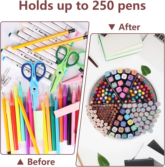 Absonic 250pcs Acrylic Pencil Holder Marker Organizer, 360-Degree Rotating Pen Holder, Crayon Organizers for Kids Pencil Organizer Caddy Art Supply Kids Desk Organizers for Office Home School, Black - Image 5
