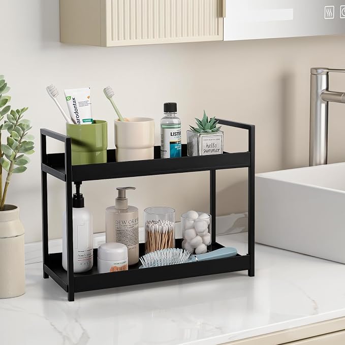 Bathroom Counter Organizer Vanity Storage Countertop Shelf, Large Black - Image 2