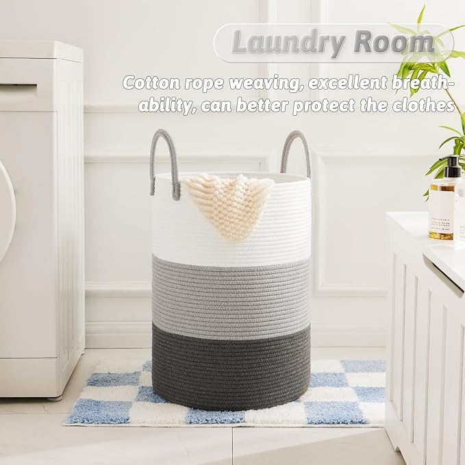 Artfeel Laundry Basket,Woven Cotton Rope Laundry Hamper,60L for Decorative Storage of Dirty Clothes,Toys and Blankets in Bathroom,Bedroom and Living Room - Image 2