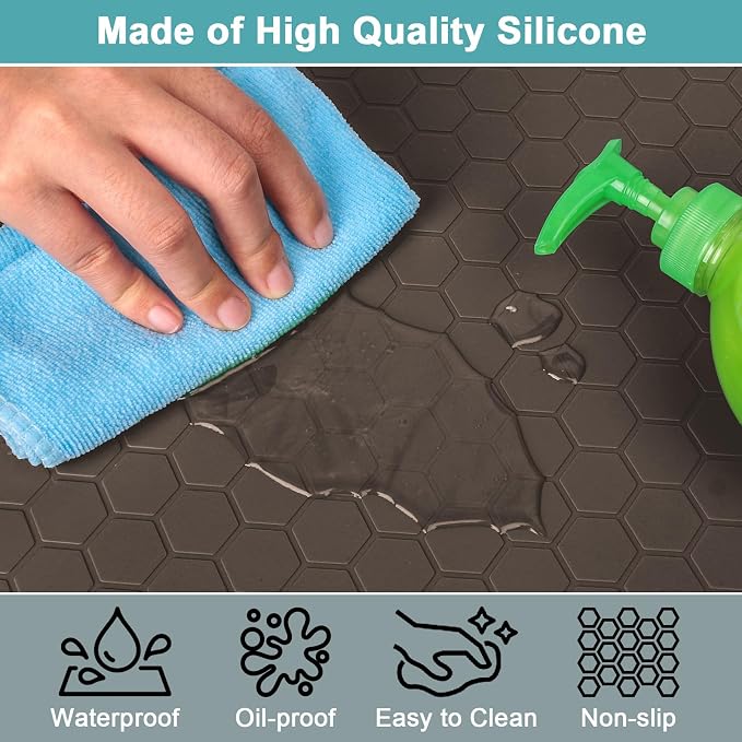 Under Sink Tray for Kitchen Waterproof, Silicone Under Kitchen Sink Mats and Protectors for 34" x 22" Cabinets, Under Sink Tray Organizer, Shelf Liner Cabinet Liner for Bathroom, Brown - Image 4