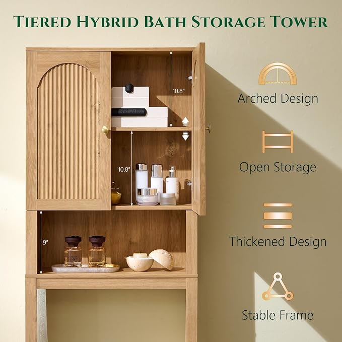 72" Over The Toilet Storage Cabinet, Wood Bathroom Storage Cabinet, Natural - Image 3