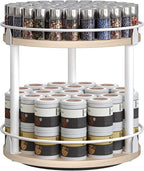 YATINEY Lazy Susan Organizer, Rotating Spice Rack, 2 Tier Spice Turntable Organizer, Industrial Turntable Spice Holder, for Kitchen Countertop, Compact and Versatile, White and Light Oak SR22WG - Image 9
