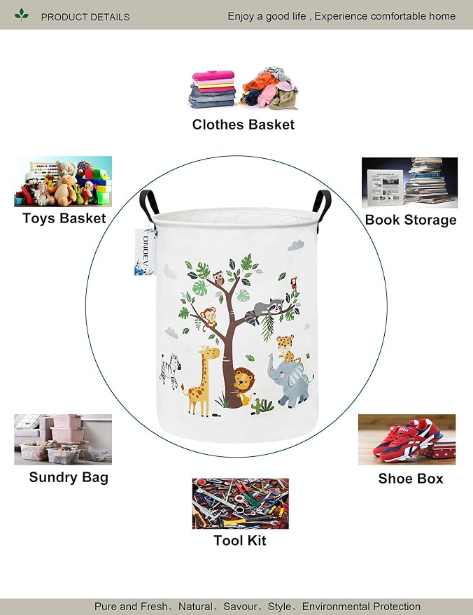 Round Tree Animal Print Waterproof Collapsible Laundry Hamper - Image 3