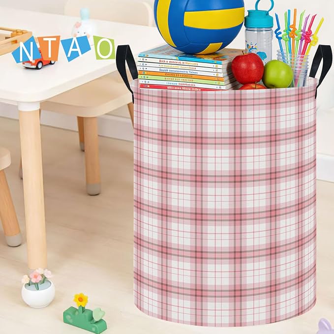 NTAOHAMPER Laundry Hamper, Waterproof Storage Bin, Baby Nursery Hamper, Clothes Organizer Basket, Room Decor (Pink Plaid) - Image 5