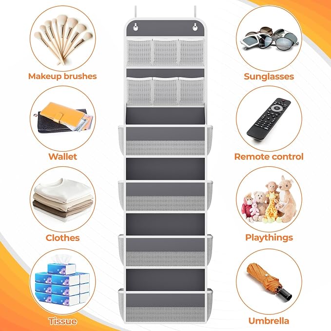 SpaceHacks 6-Tier Over the Door Organizer with Mesh Pockets, Baby Nursery Storage for Closet, Bathroom and Bedroom, Adjustable Hanging Closet Organizer for Cosmetics, Books and Essentials (Dark Grey) - Image 5