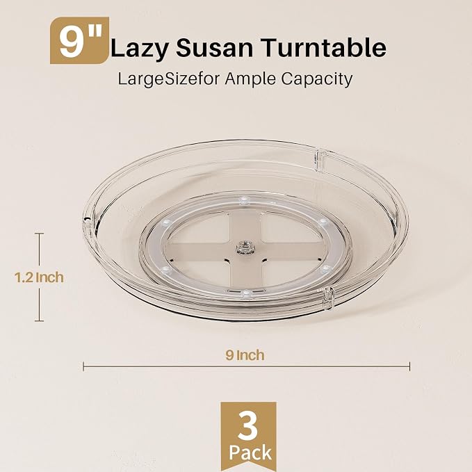 LAMU 3 Pack 9'' Lazy Susan Organizer Turntable for Cabinet, Pantry Organizers and Storage, Rotating Condiment Organizer for Kitchen, Table Top, Fridge, Countertop, Spice Organization - Image 2
