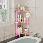 Consumest Corner Shower Caddy Standing - 3-Tier Stainless Steel Shower Organizer with Soap Holder and 4 Hooks, Large Capacity Corner Shelf Stand for Bathroom, Rest Room, Pink - Image 7