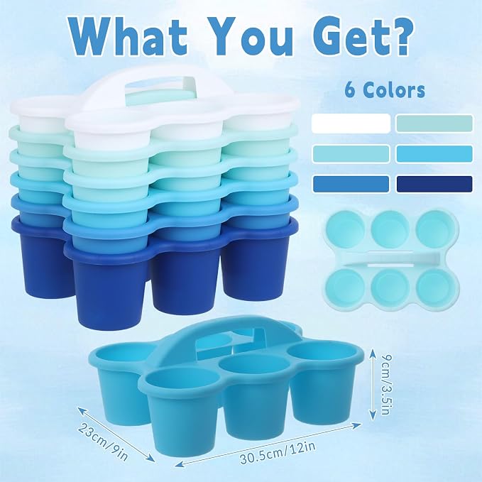 6 Pack Classroom Caddy Organizer with Handle, 6 Compartments, Gradient Blue - Image 2