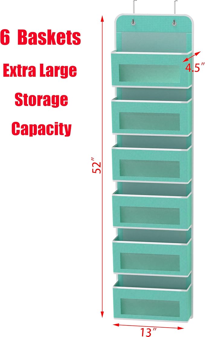 Simple Houseware 6 Clear Pocket Over Door Hanging Organizer, Turquoise - Image 2